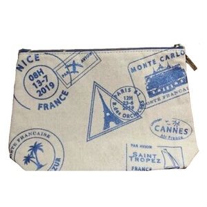 NEW FRANCE BLUE STAMP ON CANVAS MAKEUP BAG